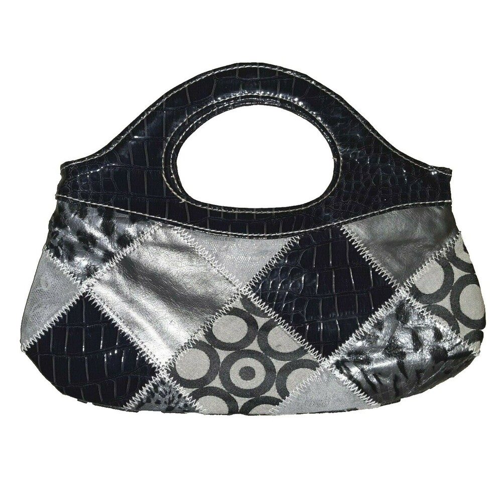 Chateau Black Silver Gray Patch Design Handbag Clutch Purse